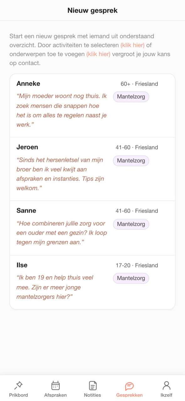 Andere mantelzorgers die hetzelfde meemaken