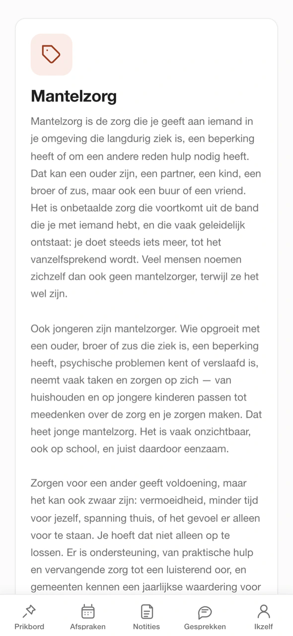Het onderwerp Mantelzorg, met uitleg en bronnen