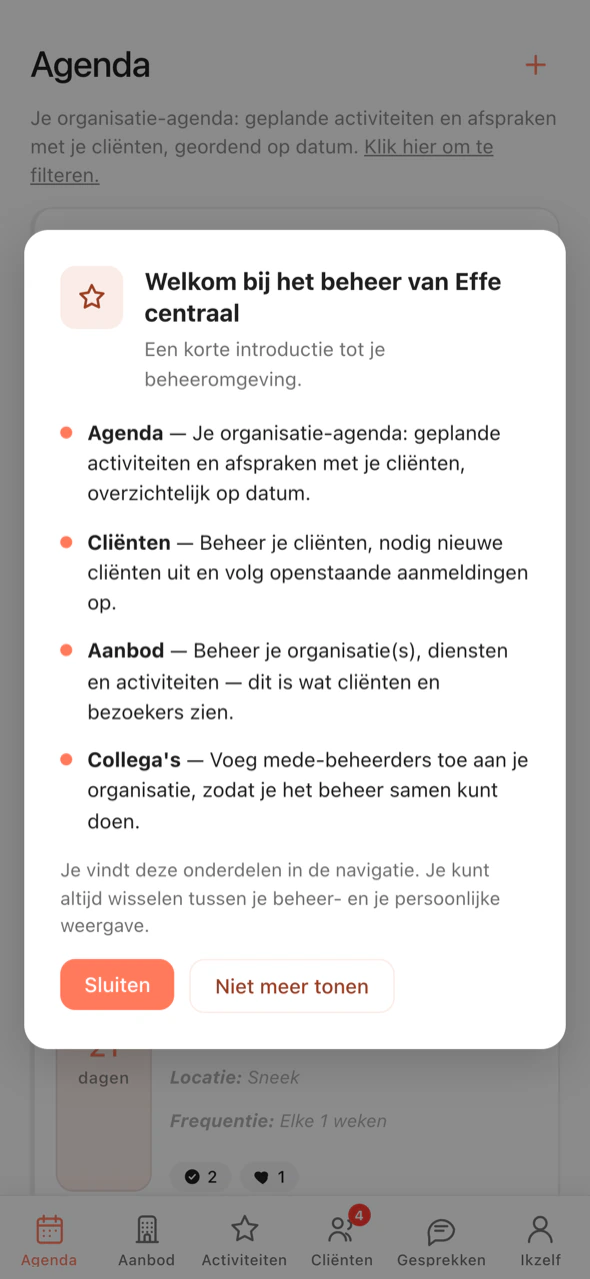 De beheeromgeving met introductie voor nieuwe beheerders